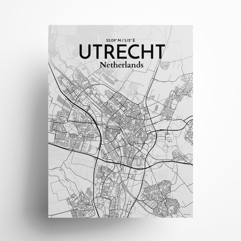 Utrecht City Map In Tones - No Frame Print, 24cm H x 18cm W x 0.05cm D