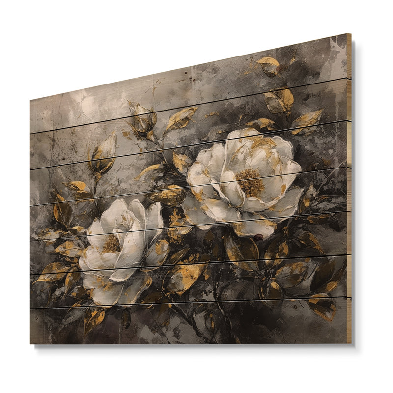 Padawe, roses romantiques blanches sur bois, H 10 po x l 20 po x P 0,78 po