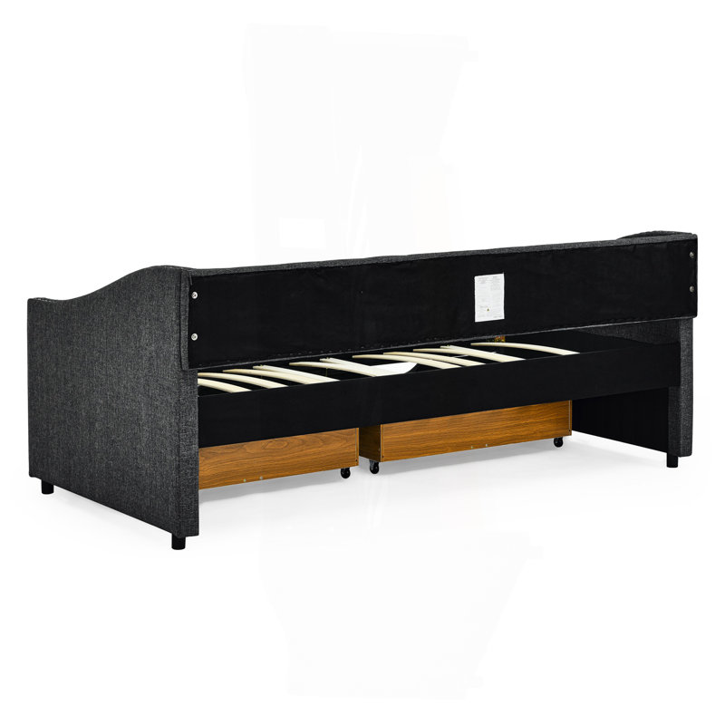 Twin Size Daybed With Drawers Upholstered Tufted Sofa Bed, With Button On Back And Copper Nail On Waved Shape Arms(81.5''X4''x30.5'')