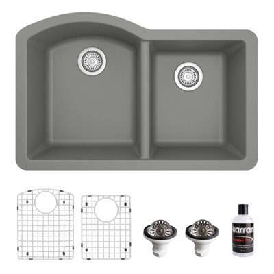 Ensemble d'évier de cuisine à double cuve 60/40 Karran Quartz 32 "X 21"