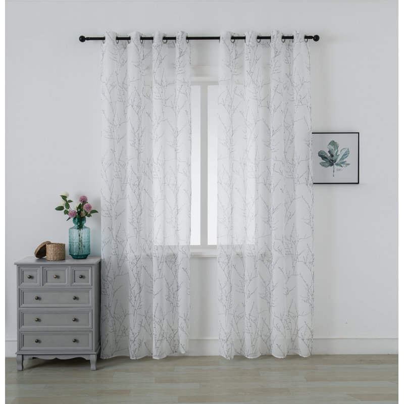 Mkenzi Polyester Semi-Sheer Gromments Curtain Pair, Gray, 52" W x 96" L