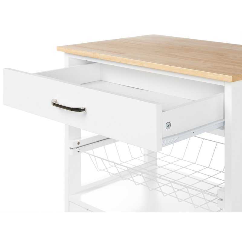 Haverhille Solid Wood Top Kitchen Trolley, White