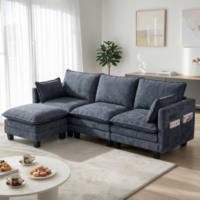 Canapé modulaire en L revêtu de L 108 po avec coussins en mousse compressée avec ports USB intégrés et poches latérales, système de support à double ressort Brooklington