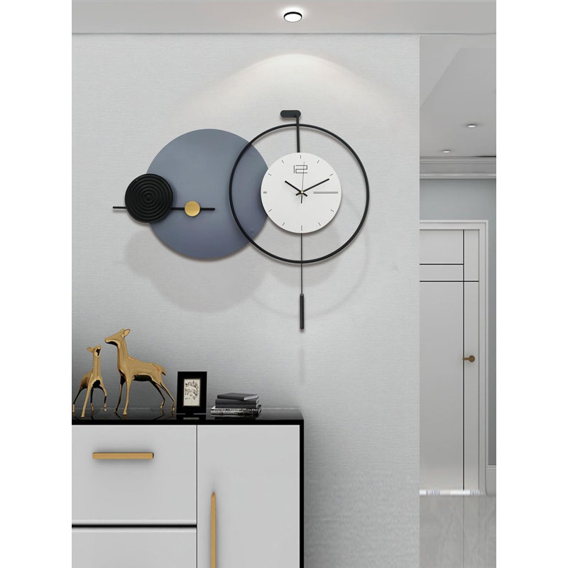 Horloge murale moderne en métal avec pendule - Grande pièce décorative sans tic-tac pour le salon