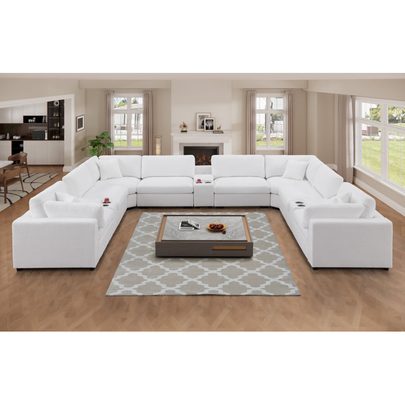 Upholstered Oversized 8 Seater Modular U-sectional With 3 Multifunctional Console, Storage&usb Ports And Cup Holders