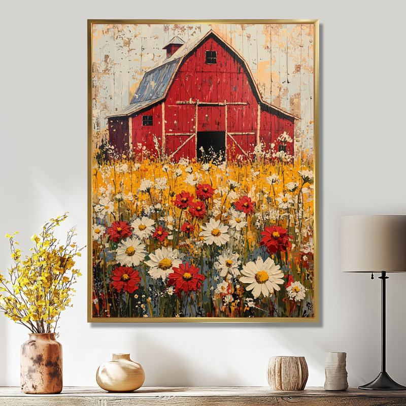 Barnyard In Full Bloom I - ferme, art mural, H 32 po x l 16 po, Reproduction encadrée sans passe-partout, Doré