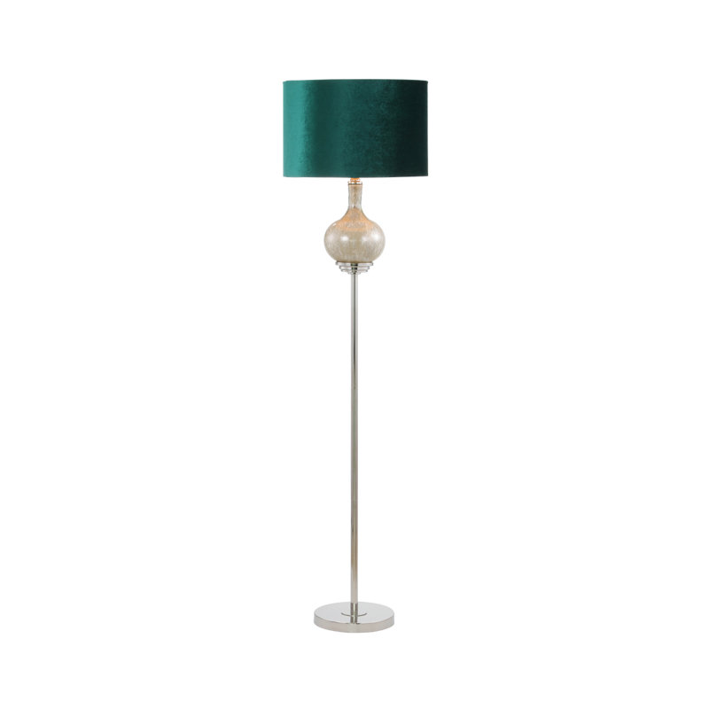 Tyann 165cm Tall Traditional Floor Lamp, Floor Standing Glass Corner Lamp with Velvet Shade, Green, Green