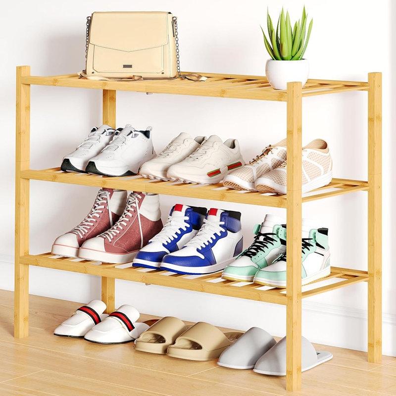 Organisateur de chaussures à 3 niveaux en bambou, tablette de rangement en bois autoportante pour garde-robe, vestibule
