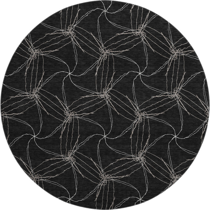 Premium Machine Washable Prisco Black Rug, Round 8'