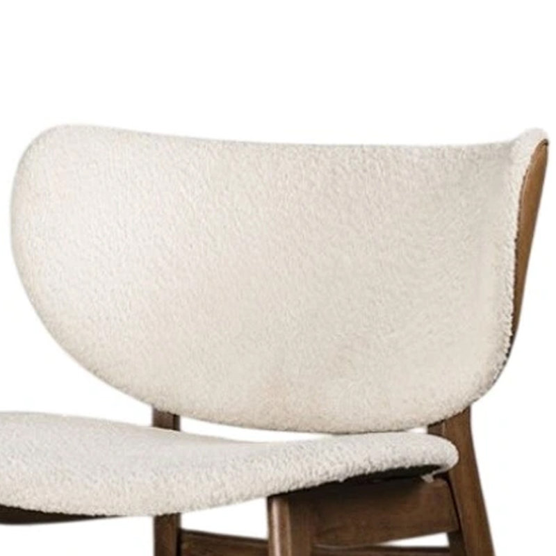 Fauteuil d'appoint Sepy, tissu à oreilles beige avec dossier à oreilles, bois brun noyer