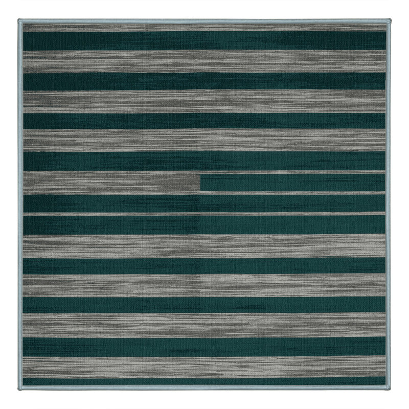 Tapis bleu à rayures horizontales lavable à la machine, Carré 3 pi