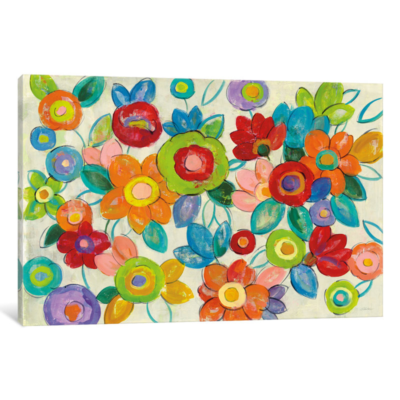 «Bright Decorative Flowers I» par Silvia Vassileva, impression sur toile tendue, H 18 po x l 26 po x P 1,5 po, Toile tendue