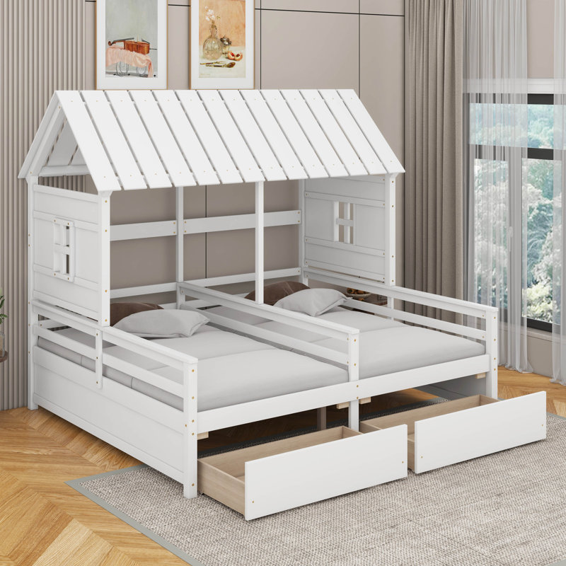 Lits plateforme simples avec tiroirs, Blanc