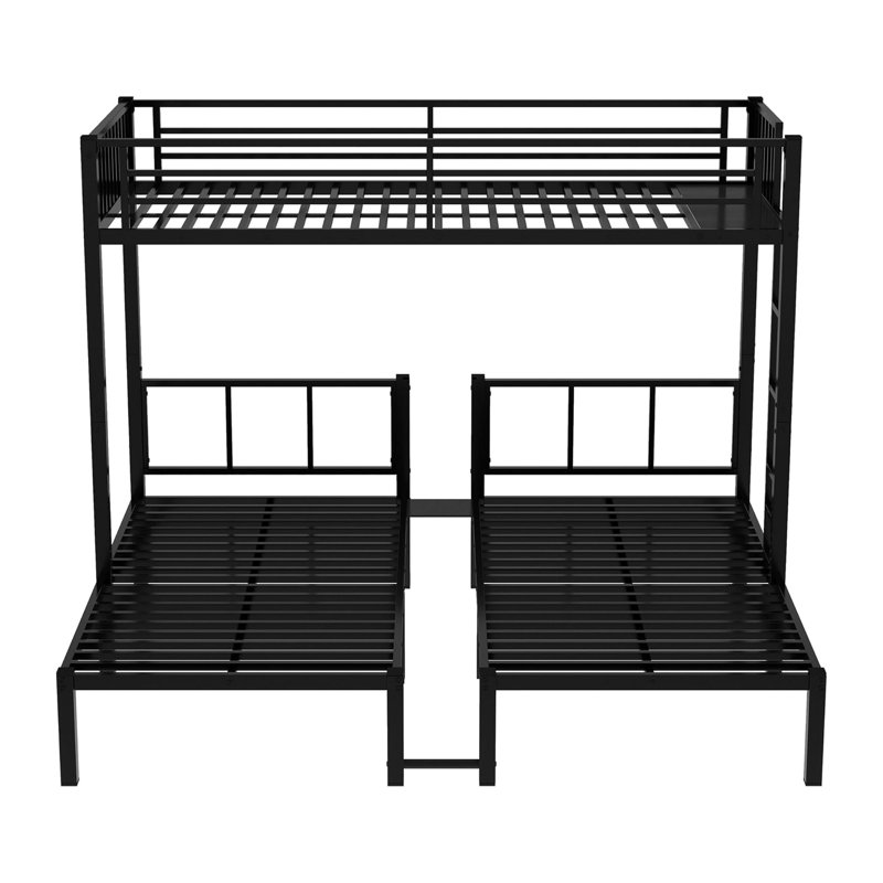 Twin Size Triple Bunk Bed, Metal 3-Bed Bunk Bed for 3, Separates into 3 Twin Beds, Noise-Reduced, Black