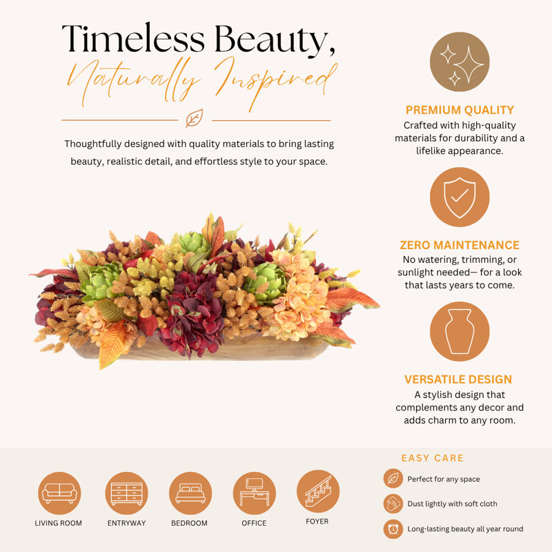 Fall Centerpiece with Hydrangeas, Heather and Pinecones