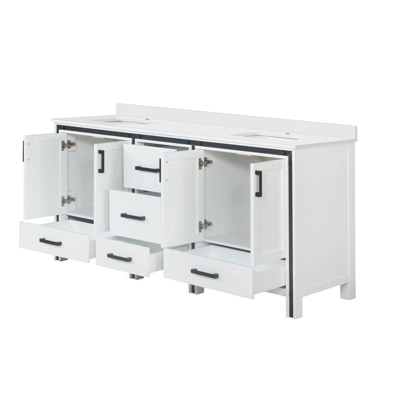 Meuble-lavabo double P 22 po avec plateau en marbre de culture, Blanc, H 35,13 po x l 21,38 po x P 73 po