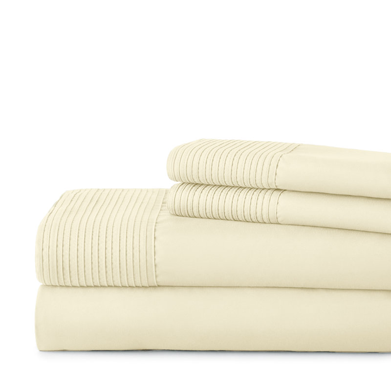 Southshore Fine Linens Vilano Extra Deep Pocket Pleated Sheet Set, Double-Brushed Microfiber 21-Inch Deep Pocket Sheets with Pleated Hem, 2 Pillowcases, Queen, Cream