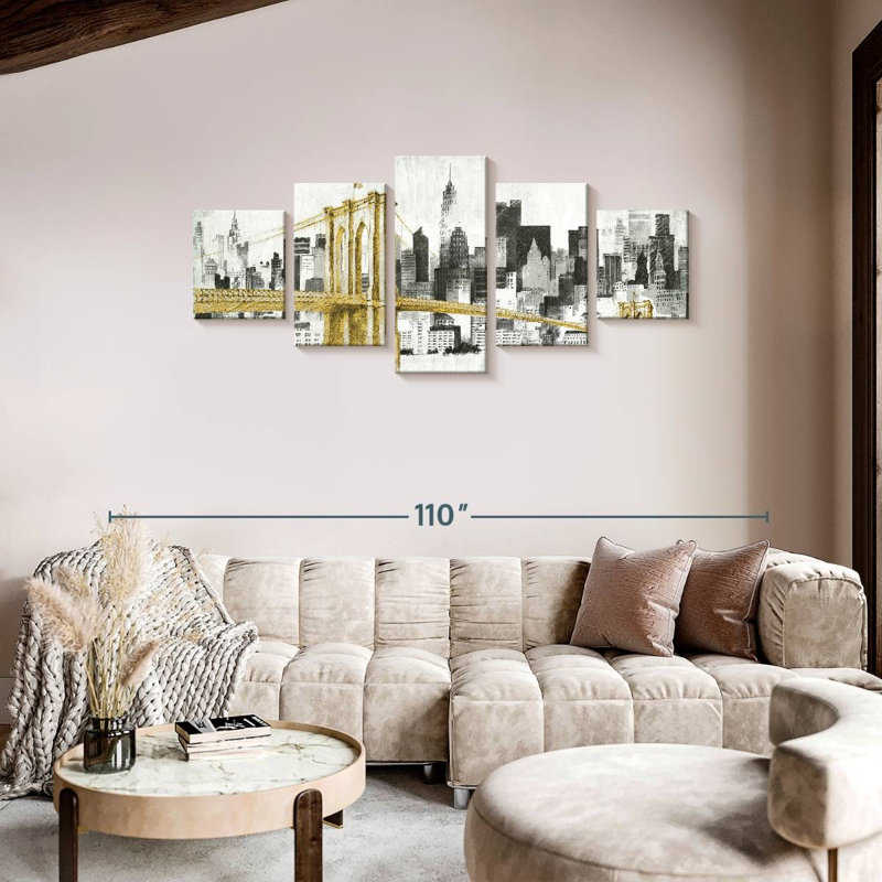 New York, pont jaune sans mots, H 36 po x l 80 po