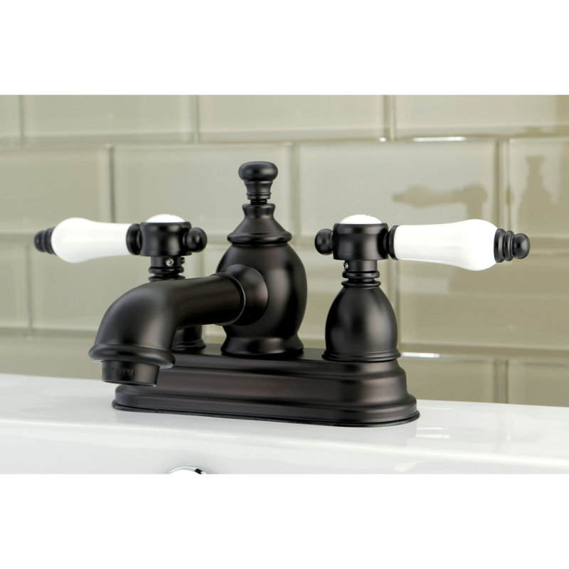 Kingston Brass Bel-Air Two-Handle 3-Hole Deck Mount 4" Centerset Bathroom Faucet with Brass Pop-Up, Oil Rubbed Bronze