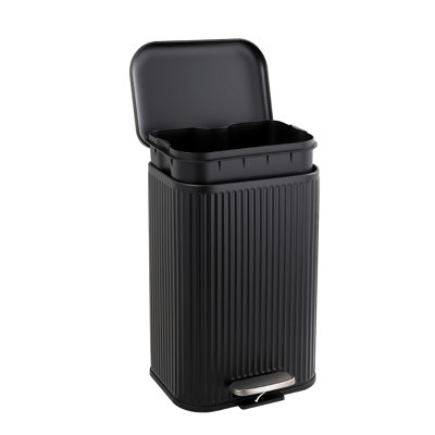 3.2 Gallon 12L Fluted Stainless Steel Step Trash Can, Rectangular Soft-Close Garbage Bin, 90° Stay-Open with Removable Inner Bucket for Bathroom, Office and Home
