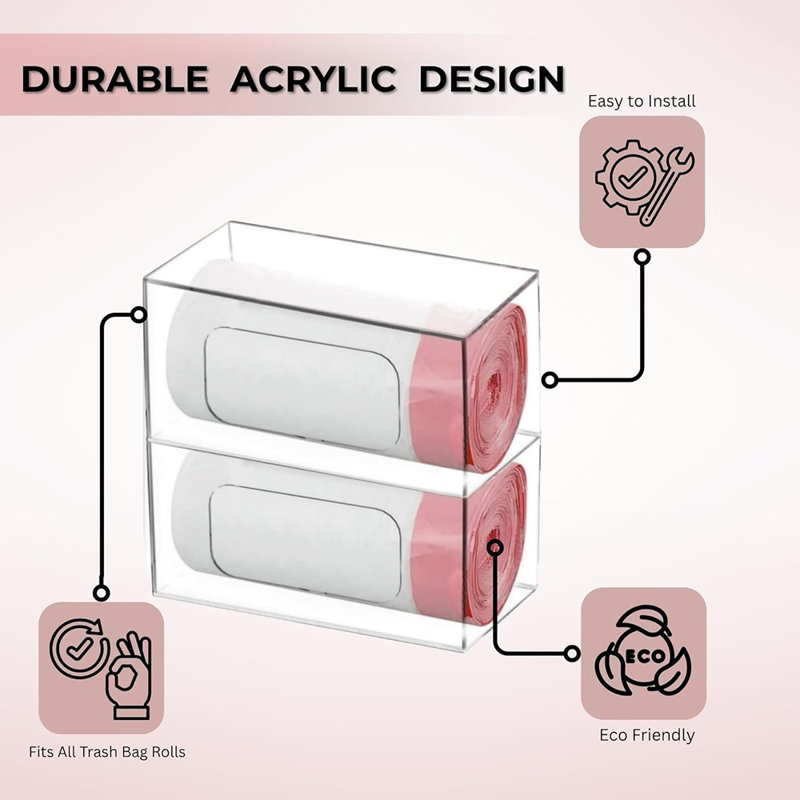 Distributeur mural transparent à 2 compartiments et porte-sac poubelle, organisateur sous évier pour armoire de cuisine, tiroir ou garde-manger