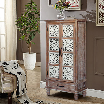 55.12'' Tall Tower Storage Cabinet - Rustic Wood Sideboard Pantry Cabinet - Versatile Buffet Cabinet With Storage For Home Decor And Organization Chic Cabinet With Two Doors And A Drawer