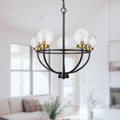 Lustre 5 lumières globes transparent Global View