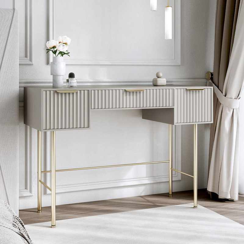 Lara Dresssing Table - Ridged front and side finished, Gold/Brown