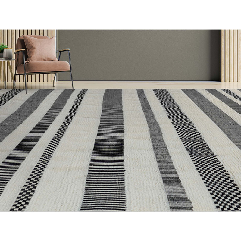 Hand Woven Wool Striped Area Rug, Rectangle 8' x 10'