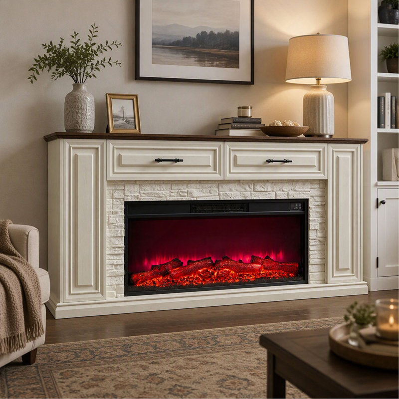 Cheminée électrique encastrée murale, chauffage encastré avec effet crépitant, éclairage supérieur et vitesse de flamme réglables, protection contre la surchauffe, 750/1500 W, noir