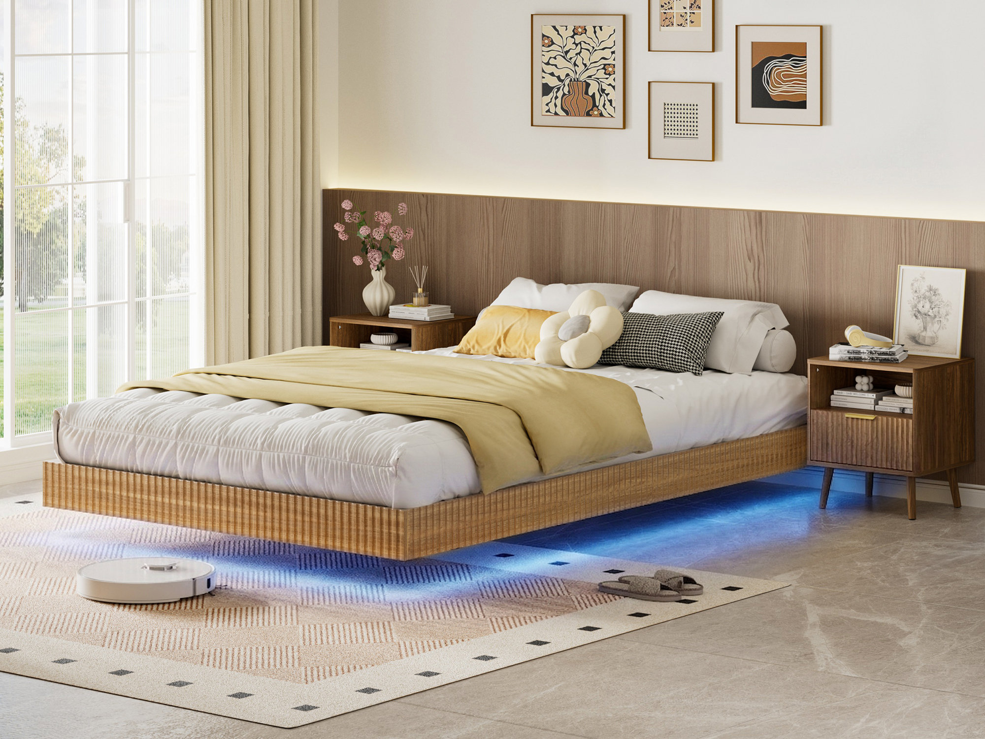 Spring Box Studio Wrought Studio™ 3-piece Bedroom Set, Fluted Floating Bed & 2 ...
