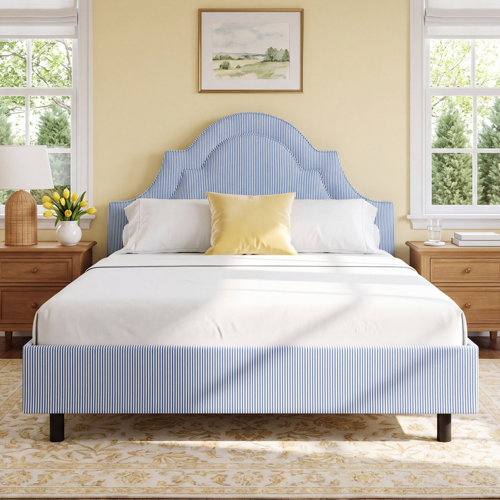 Knipe Upholstered Bed, King, Prep Stripe Blue