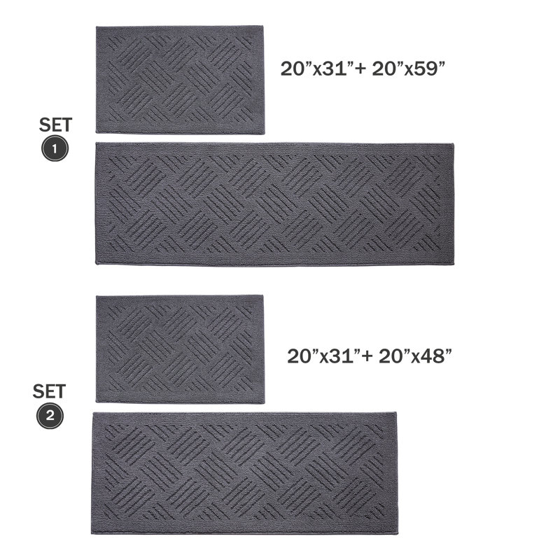 Kitchen Mats 2-Piece Non Slip,Absorbent Dirt-Resistant Machine Washable Rug for Laundry,Entry, Gray