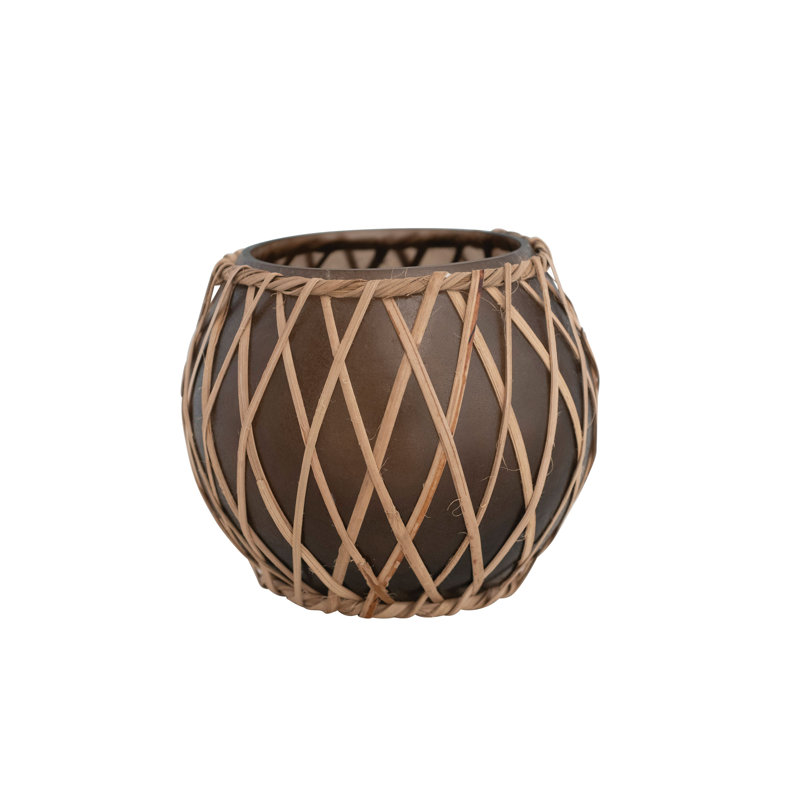 Glass Votive Holder with Woven Rattan Sleeve