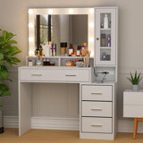 Berkel Dressing Table With Lights, 5 Drawers, Cabinet, Large Mirror, Power Outlet