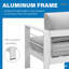 Ensemble de conversation modulaire en aluminium 4 pièces pour patio, canapé 7 places avec coussins gris clair épais et structure blanche et table basse