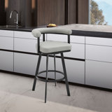 Hollie-May Mid-century Swivel Counter or Bar Height Bar Stool with Open Back in Faux Leather, Metal