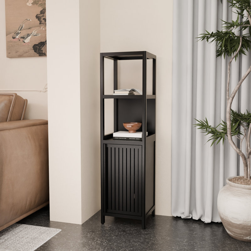 Tour à linge noire Aileen avec 2 tablettes ouvertes pour la salle de bain, la cuisine, le garde-manger - 52 pieds de hauteur, rangement spacieux, salle de lavage à installation simple