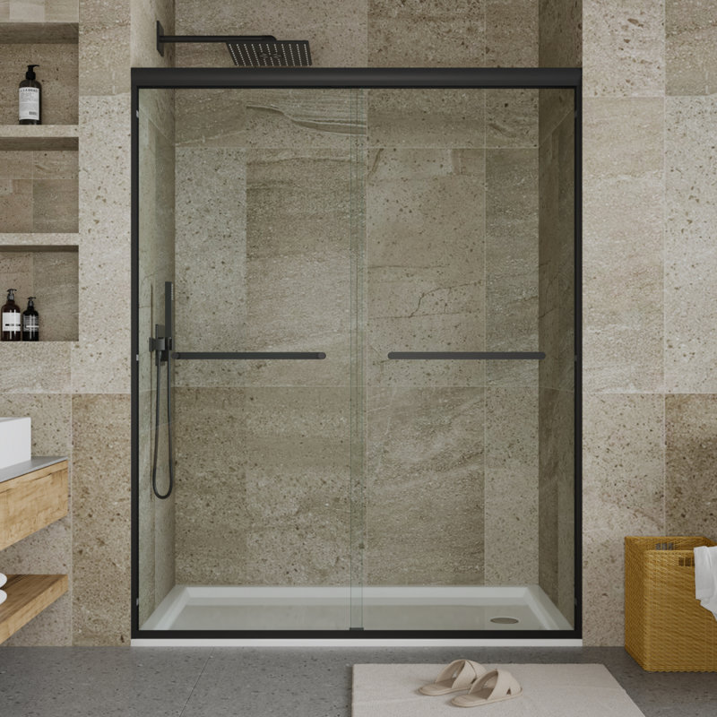Frameless Sliding Double Sliding Shower Door,SGCC Tempered Glass - Explosion-Proof Film
