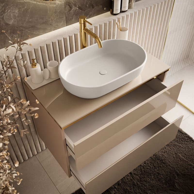 Single Bathroom Vanity with Vessel Ceramic Basin, Oval, mirror included