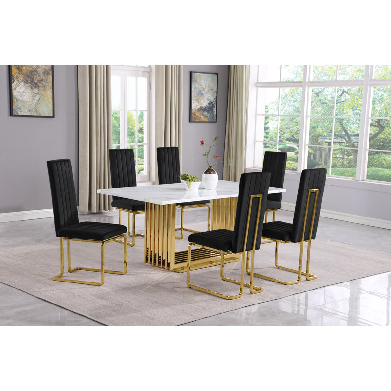 Ensemble de salle à manger Gagner, 7, Noir / or, Or