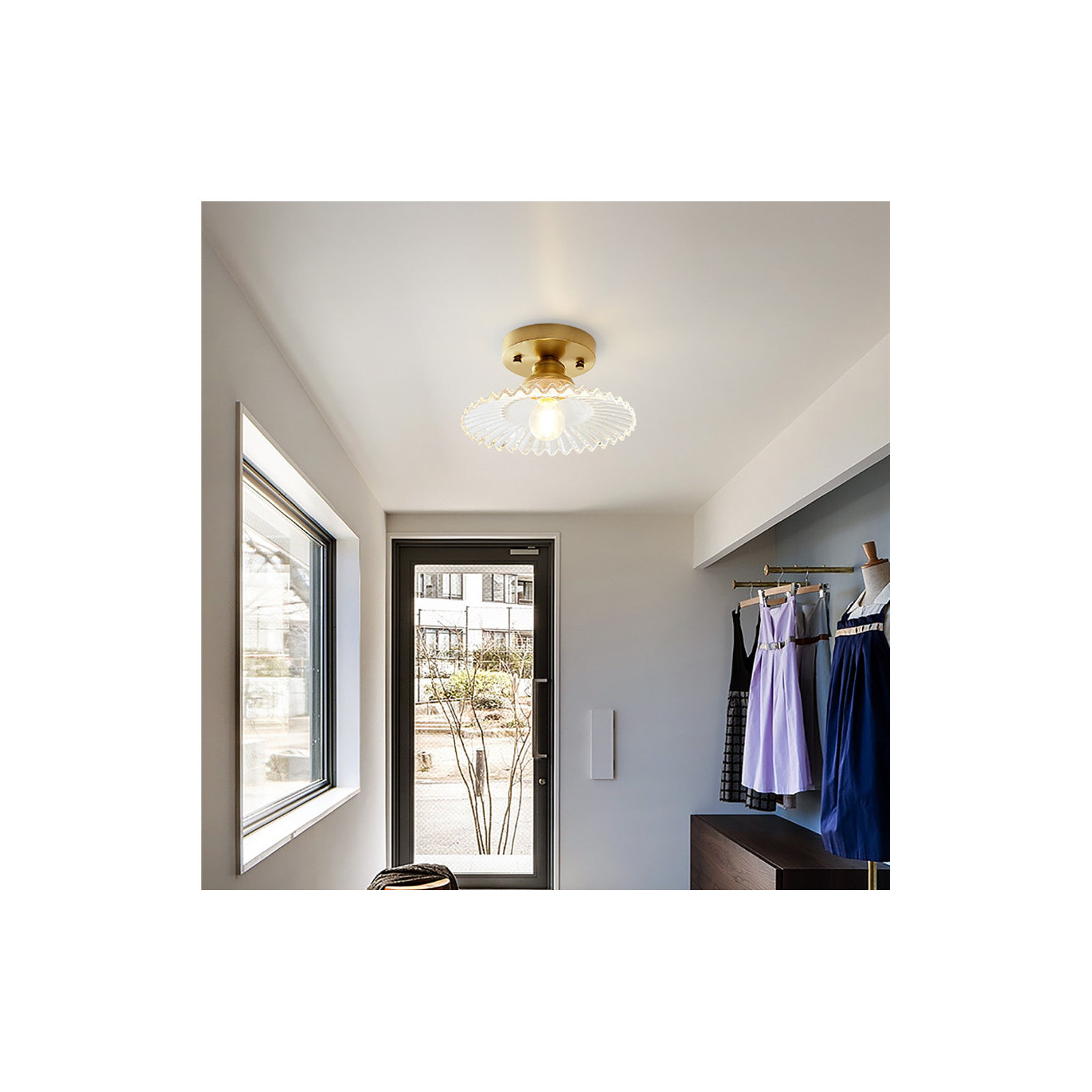 Saffron Single Light Glass Flush Mount, Transparent