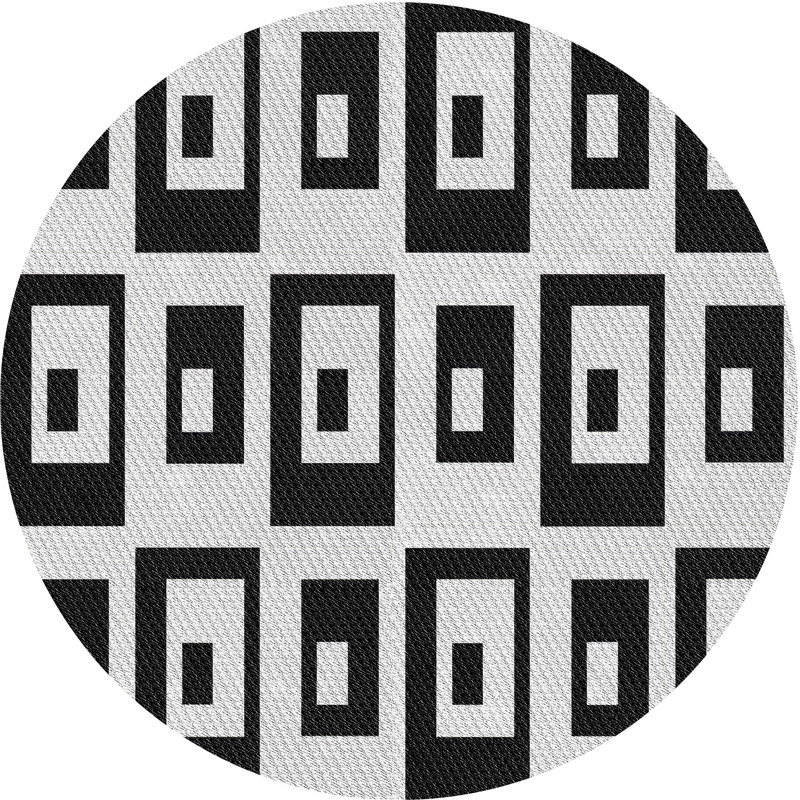 Tapis noir/blanc à motifs, Rond 5 pi