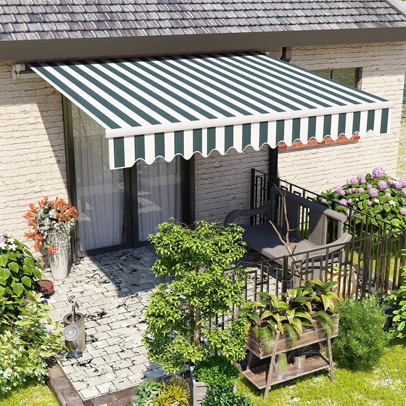 Dakota Fields 350cm W x 250cm D Fabric Cover Retractable Patio Awning, Green/White