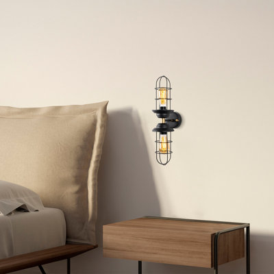 Industrial Wall Lamp with Metal Body, Black & Gold Finish, 4.7 x 7.9 x 20.1 inches | 2 x E27 Socket (Max 40W) | Stylish & Functional Lighting for Home Decor, IP20 Rated, Perfect for Modern Spaces
