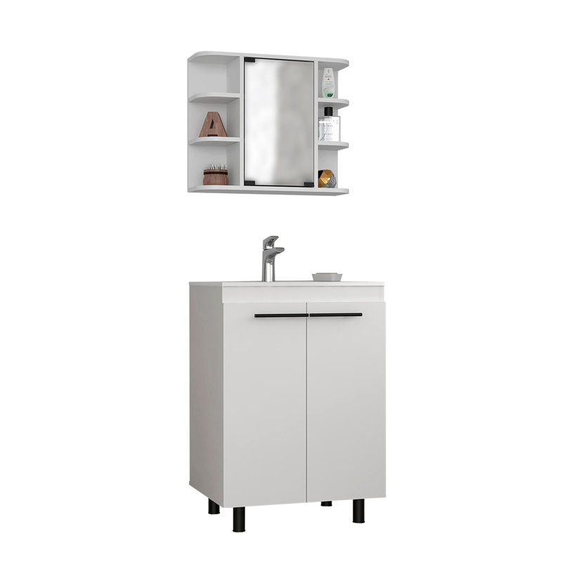 Modern Modern 2 Bathroom: Meuble-lavabo avec rangement et armoire à miroir