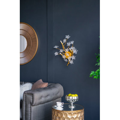 Gold Wall Mounted 4-Light Fixture with Flower Design - 14" x 4" x 21.5"