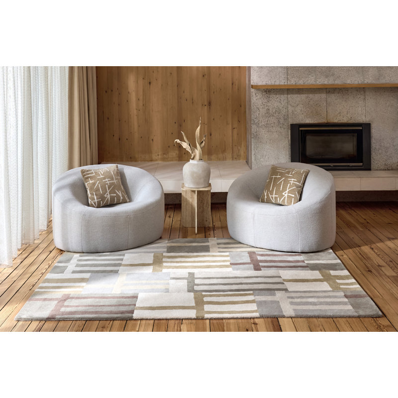 Monolith Handmade Wool Geometric Area Rug, Sandstone, Rectangle 6'7 x 9'2