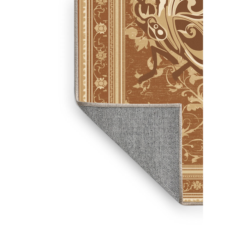 Machine Washable Peirsen Butterfly Classic Oriental Rug in Brown – Beige Binding, 6x9