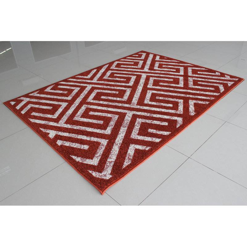 Tapis terre cuite/blanc tissé à la machine Mccollough, Rectangle de 3 pi x 5 pi